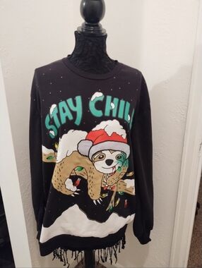 Hybrid Apparel Black 'Stay Chill' Sloth Sweater